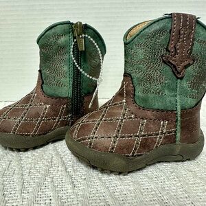New Roper Baby Kids Green and Brown Boots size 1 side zippered